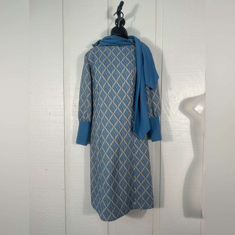Mr. Fine Vintage Blue and Tan Long Sleeve Dress No Size EUC